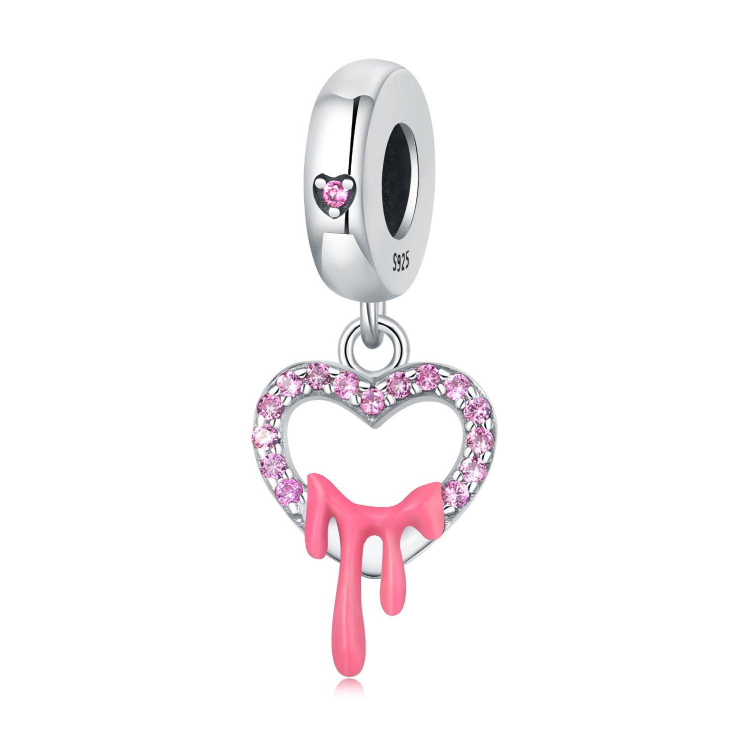

Bead Components Copper Metal Charm Bead Components Authentic Original Pink Heart Pendant Bead Component Girls Bead Components Compatible With