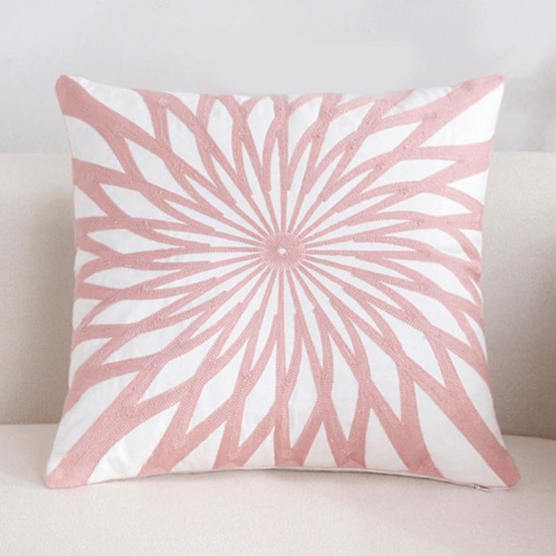 Pink Embroidery Throw Pillow Cover for Sofa Decoration