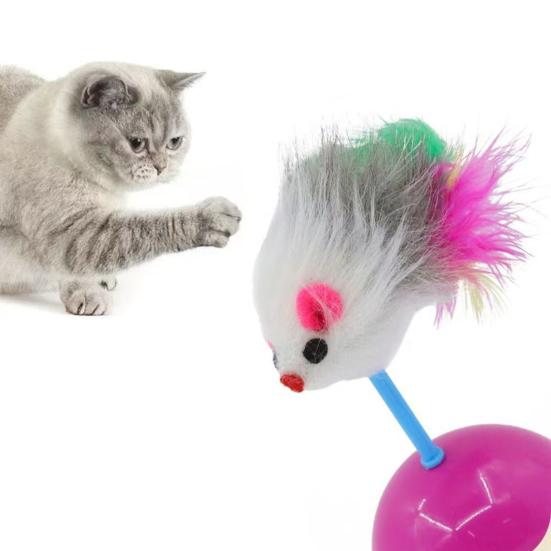 Pet Toy Interactive Tumbler Mouse Shape Plush Feather Tail Cat Toy Reduces Anxiety Boredom Independent Cat Toy