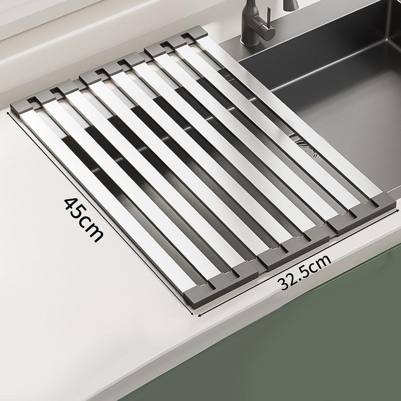 304 Stainless Steel Kitchen Sink Drain Rack Sink Dish Rack Dish Rack Foldable Telescopic Drain Basket A1