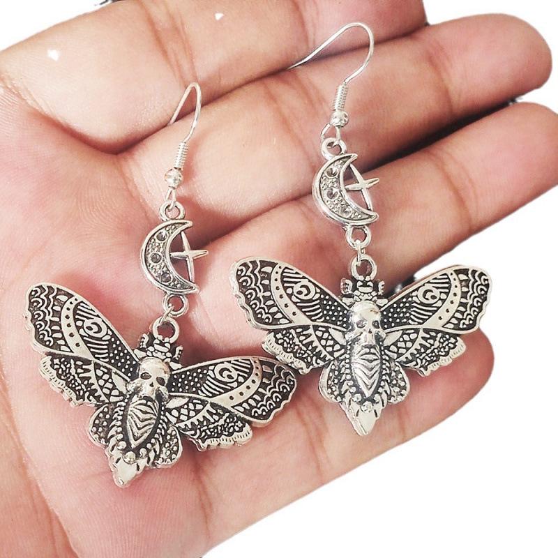 Hot Selling Gothic Punk Retro Skull Moth Moon Cross Earrings