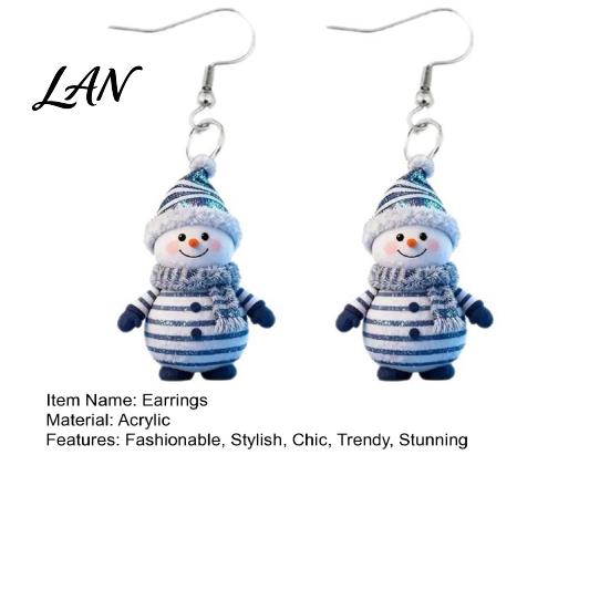 Acrylic Hangtag Earrings 1 Pair Cute Christmas Snowman Dangle Drop Earrings, Striped Design Hook Winter Holiday Party Jewelry for Women Anti-rust Ear