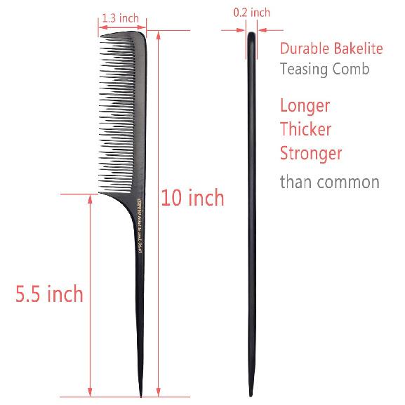 PERFEHAIR Расческа-тушевка для тонких волос, Антистатическая длинная бакелитовая расческа с хвостиком для начеса у корней, добавления объема