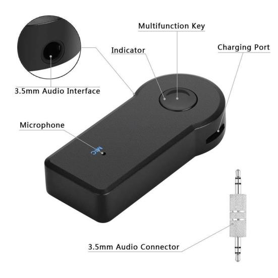Bluetooth-compatible Receiver Multifunctional Hands-free Calls Car Wireless Speaker Receiver Audio Adapter with Microphone for Home