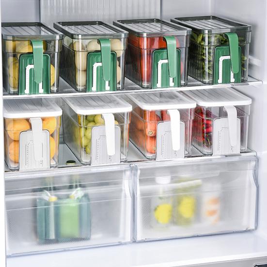 Contenitore Croccante con Coperchio e Manico Scatola di Stoccaggio Impilabile Organizzatore Stratificato Drenante per Frigorifero Frutta Verdura