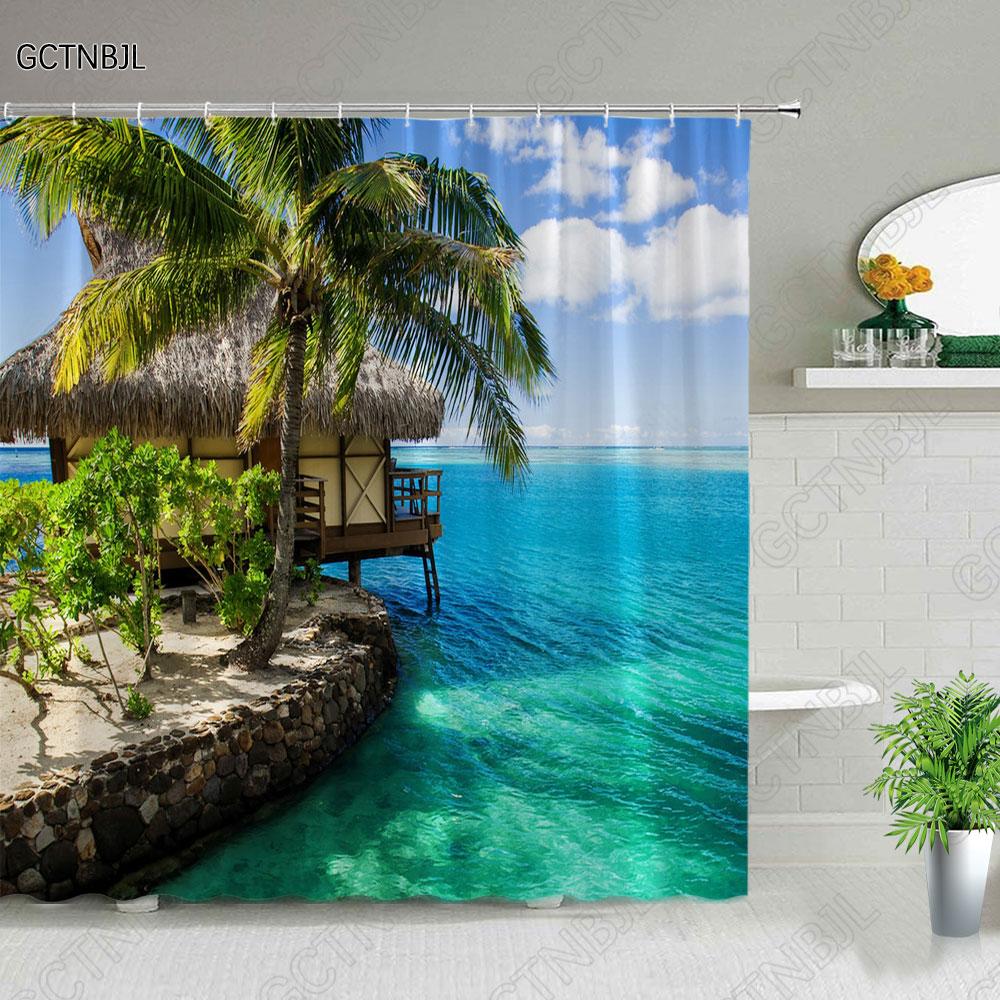 Funny Dolphin Shower Curtains Cute Ocean Animal Blue Seawater Sea Wave Scenery Bathroom Decor Cloth Hanging Curtain With Hooks