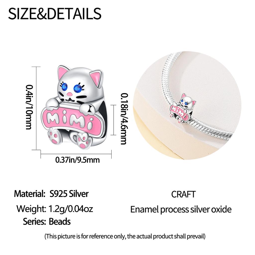 Original Copper Charms Luxury Pink Scooter Cat Animal Beads Fit Bracelet Diy Women Making Delicate Gift