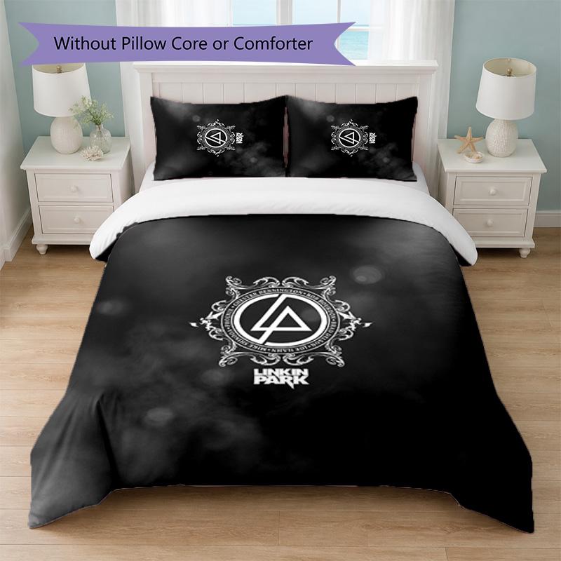 Set Biancheria da Letto 3 Pezzi Stampa Linkin Park Copripiumino con Due Federe Biancheria da Letto Morbida per Camera da Letto Domestica