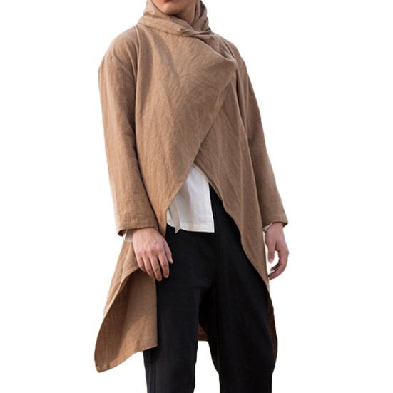 Men Spring Summer Gothic Punk Long Sleeve Cape Ruffle Shawl Midi Cardigan Coat