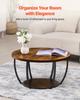 Coffee Table, Modern Round Coffee Table, 2 Tiers Wooden Circle Center Desk with Open Storage, Minimalist Sturdy Metal Frame Accent End Desk for Living