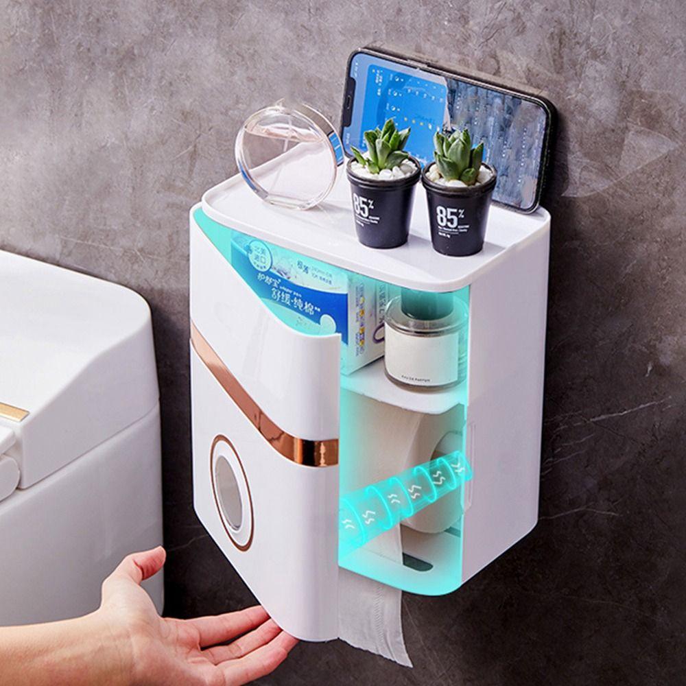 1Pcs Light Luxury Style Tissue Box Wall Mount Bathroom Tray Shelf New Roll Paper Storage Box