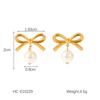 18K Gold French-Style Bow Studs with Titanium Steel, Butterfly, and Pearl Accents