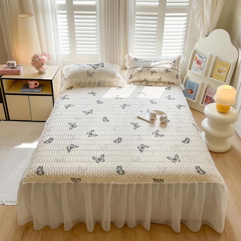 Sleep grid bed skirt style cool silk cooling mat three piece set