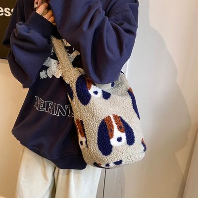 New Autumn and Winter Lamb Velvet Shoulder Bag Bucket Bag Large Capacity Commuting Crossbody Retro Ethnic Style Mao Tote Bag