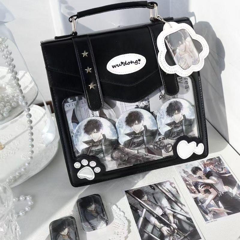 Japanese Sweet Anime Ita Bag Women Girls Badge Transparent Square Backpack Ladies Leather Cartoon Multifunctional Shoulder Bags