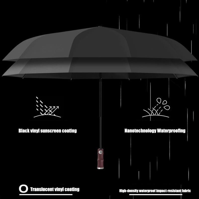 20 Rippen Nachahmung Bambusgriff Doppelgestell Automatischer Faltregenschirm für Geschäft Regen- und Sonnenschutz für Männer Frauen