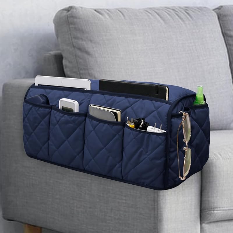 Sofa Armrest Organizer Non-Slip Arm Chair Bedside Caddy Storage Organizer for Recliner Couch with 14 Pockets for Cell Phone TV Remote Control