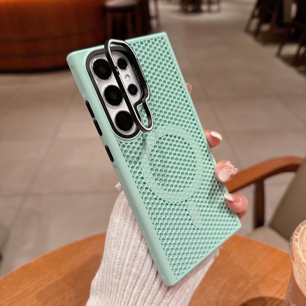 Vhodné pro Samsung S25 Ultra Držák objektivu Magnetické přisávání Pouzdro na telefon Samsung S24 Plástvové chlazení S23 Pocit kůže Protiskluzové