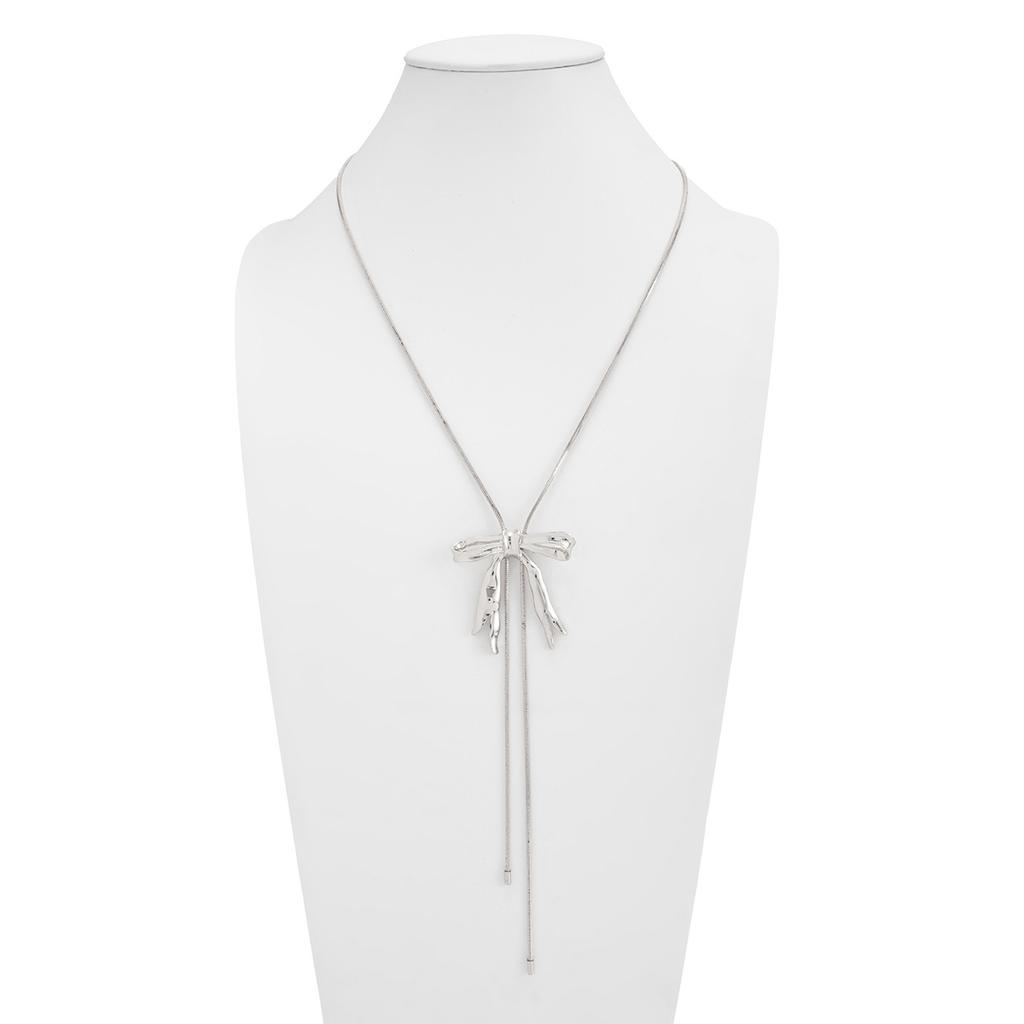 Sweet Bow Pendant Necklace for Women Y Shape Adjustable Snake Chain Personality Elegant Fashion Daily Wear Jewelry Accessories