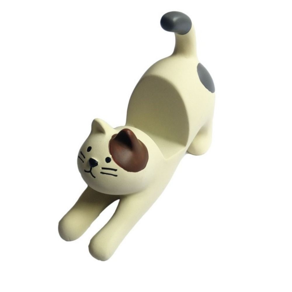 New Resin Stretching Cat Desktop Stand White Black Cat Shaped Resin Cat Crafts Lazy Mobile Phone Stand Watching TV