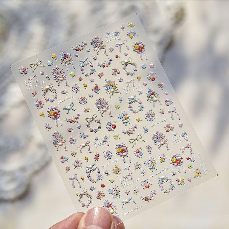 

Bright Crystal Chunye Bouquet Nail Stickers New Arrival Relief 3D Japanese Online Celebrity Ins Nail Stickers Decorations Spring Romantic Flower 4890