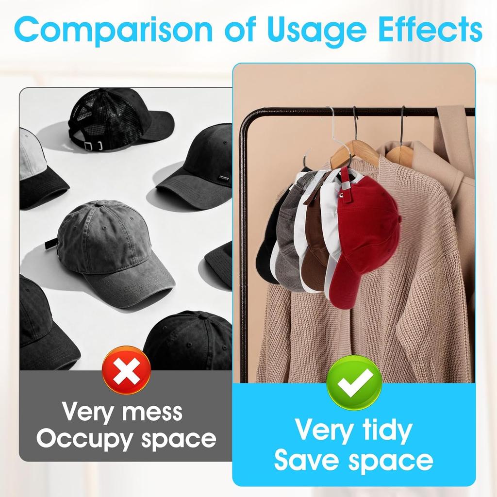 2 Pcs Hat Organizer Hanger, Hat Hangers for Closet Hats Hangers for Closet Cap Hanger for Baseball Caps Scarf Belt Tie Purse Hats Rack Storage