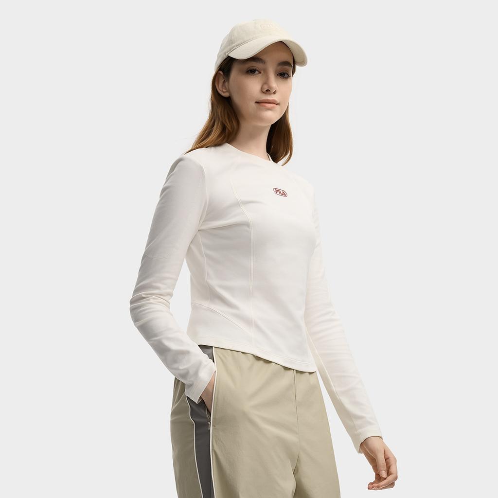 Fila Original Casual Simple Slim Fit Short Knit Long Sleeve T-Shirt Women Tops Cloud-White F11W549208FIV