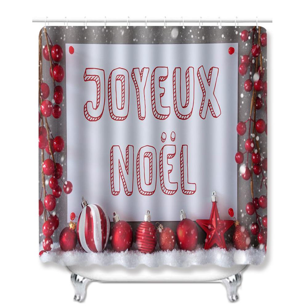 Christmas Shower Curtain Floor Mat Combination Four-Piece Set Bathroom Toilet Carpet Shower Room Mat Foot Mat