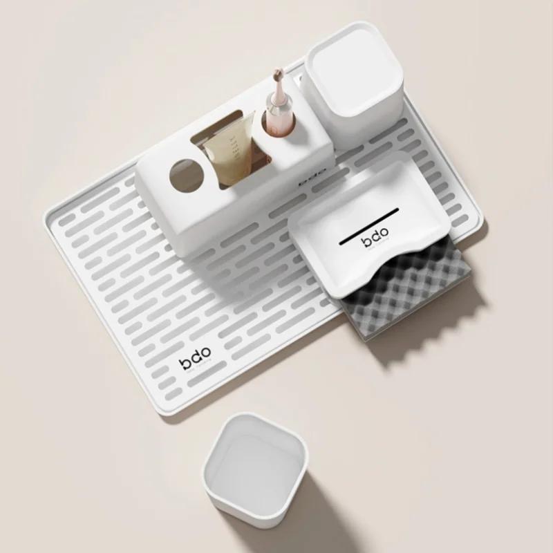 Držák na zubní kartáčky, sada, stojan na mycí kelímky, koupelnový úložný stůl na zubní kelímky, odkapávací úložný stojan na toaletní potřeby, organizér, úložný box