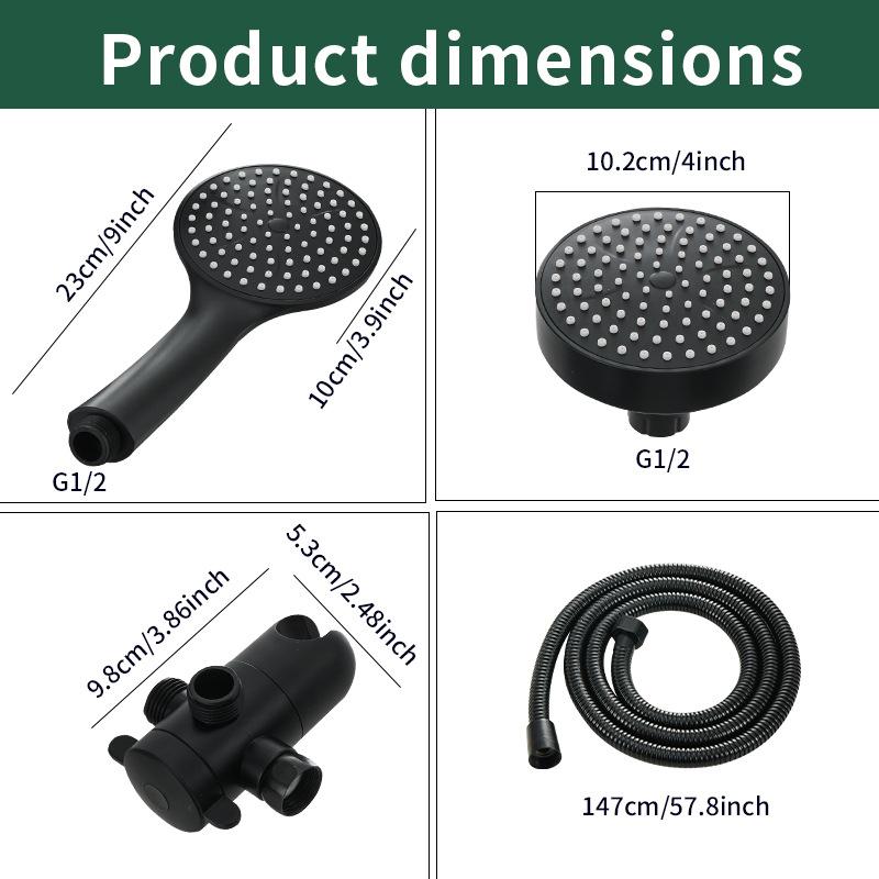 

2 in1 Handheld Shower Set With Bracket Three-way Water Distributor & Explosion-proof Hose - Round Small Overhead Shower Head Set чёрный
