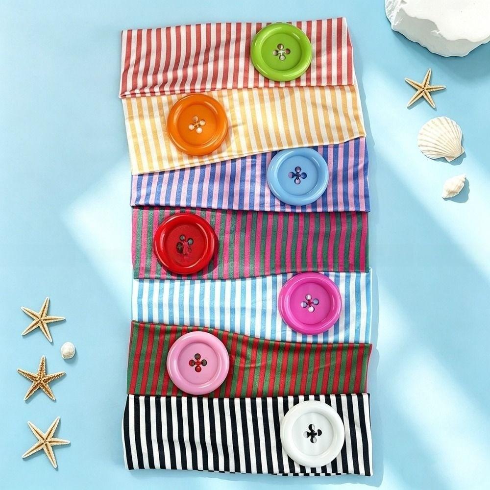 Striped Print Niche Headscarf Dopamine Summer Hairband Large Button Headband Lady Girls Headwear
