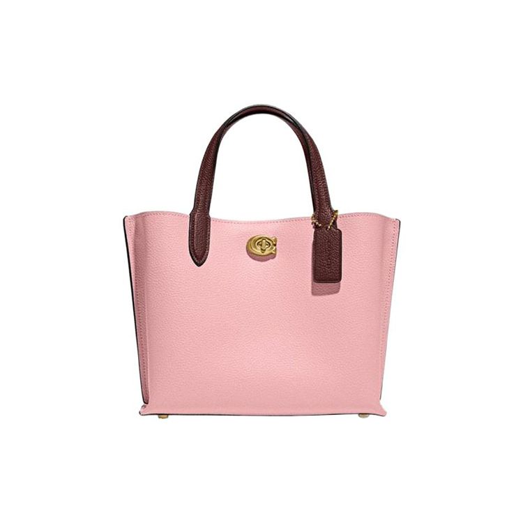 Coach Willow 24 Turnlock Closure Polished Pebble Leather Shoulder Tote Bag Medium Women handbags Pink C8561-B4VI6 Basic Set (Bag+Dust Bag)