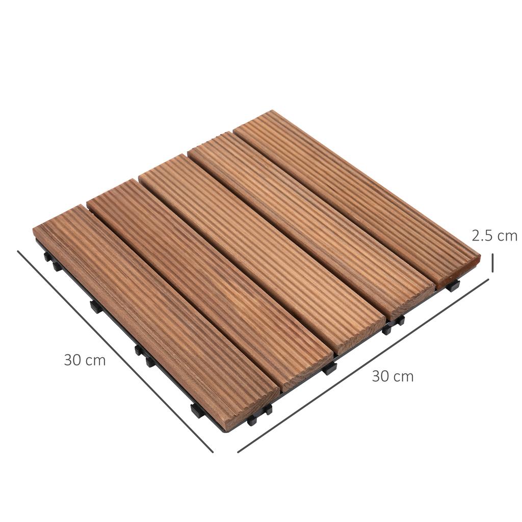 Outdoor Wooden Floor Tiles, Set of 27 Pieces Interlocking Assembly, 30x30x2.5cm