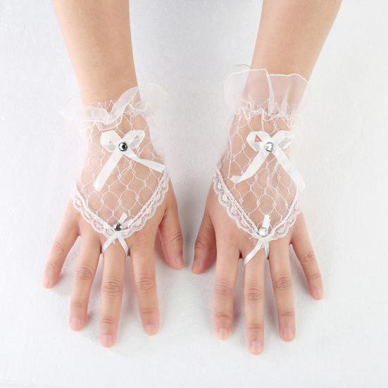Sexy Lace Fingerless Bowknot Evening Party Bridal Short Gloves Wedding Accessory