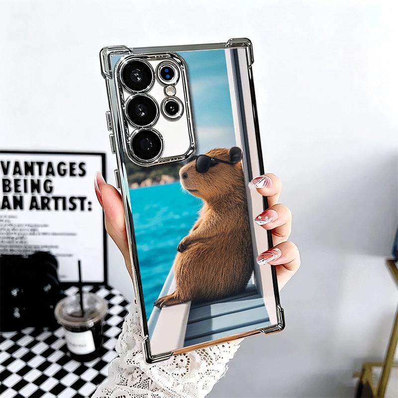 Animal Capybara Cute Plating Phone Case For Samsung Galaxy S24 S25 FE S26 Edge S23 Ultra S22 S21 Plus S20 Anti-Fall Airabag Cove
