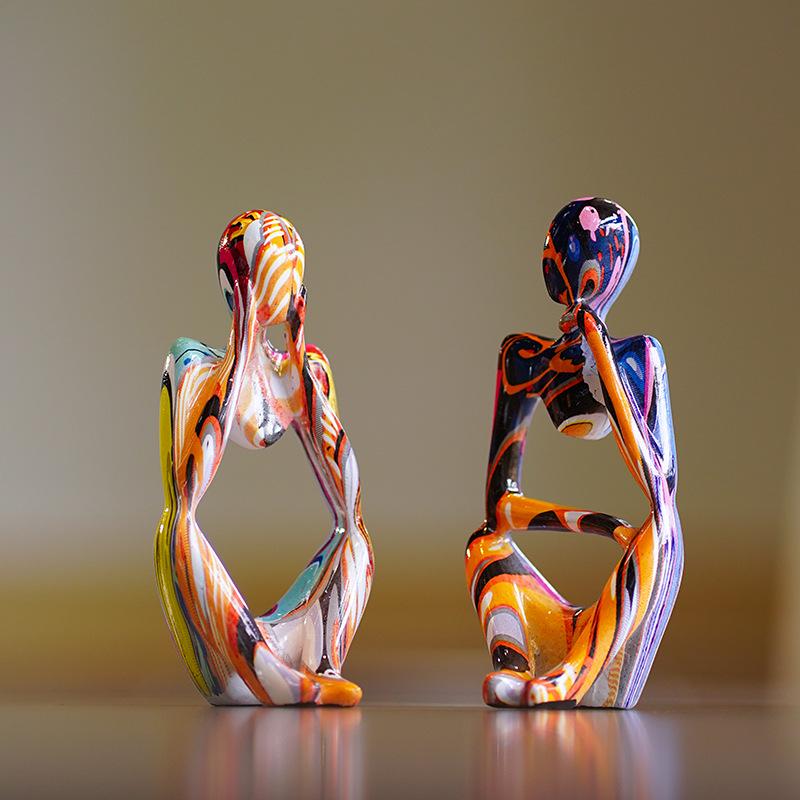 Colorful Mini Thinker Sculpture - Small Ornament for Living Room, Entrance, or Wine Cabinet
