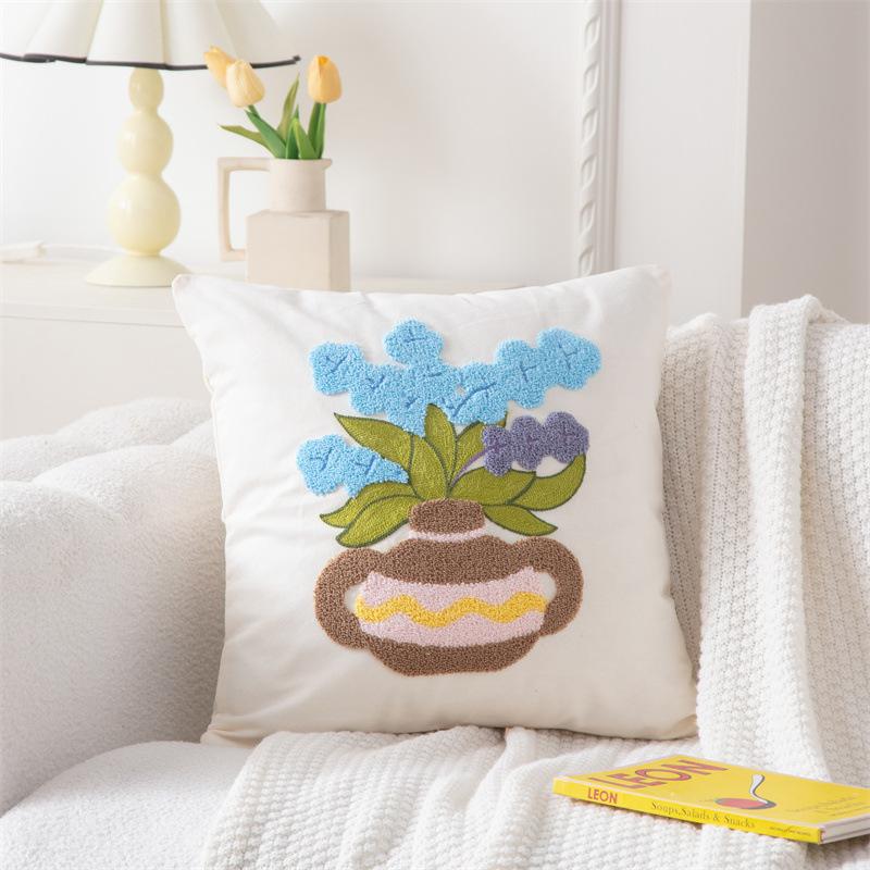Cotton Canvas 3D Effect Birds Embroidery Throw Pillow Cover Decorative Cushion Cover For Sofa Office Home Room Decoration