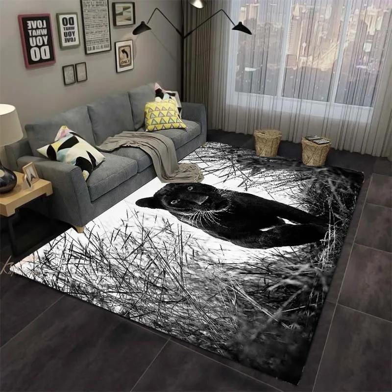 Panther Carpet Black Leopard Rug for Living Room Large Area Rug Animal Lion Tiger Doormat for Bedroom Home Decoration Tribal Rug