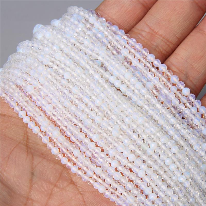 2/3/4MM Faceted Natural White Stone Opal Opalite Quartz Beads Beading For Bracelet Necklace Jewelry Making Accessories Wholesale 2mm About 180pcs