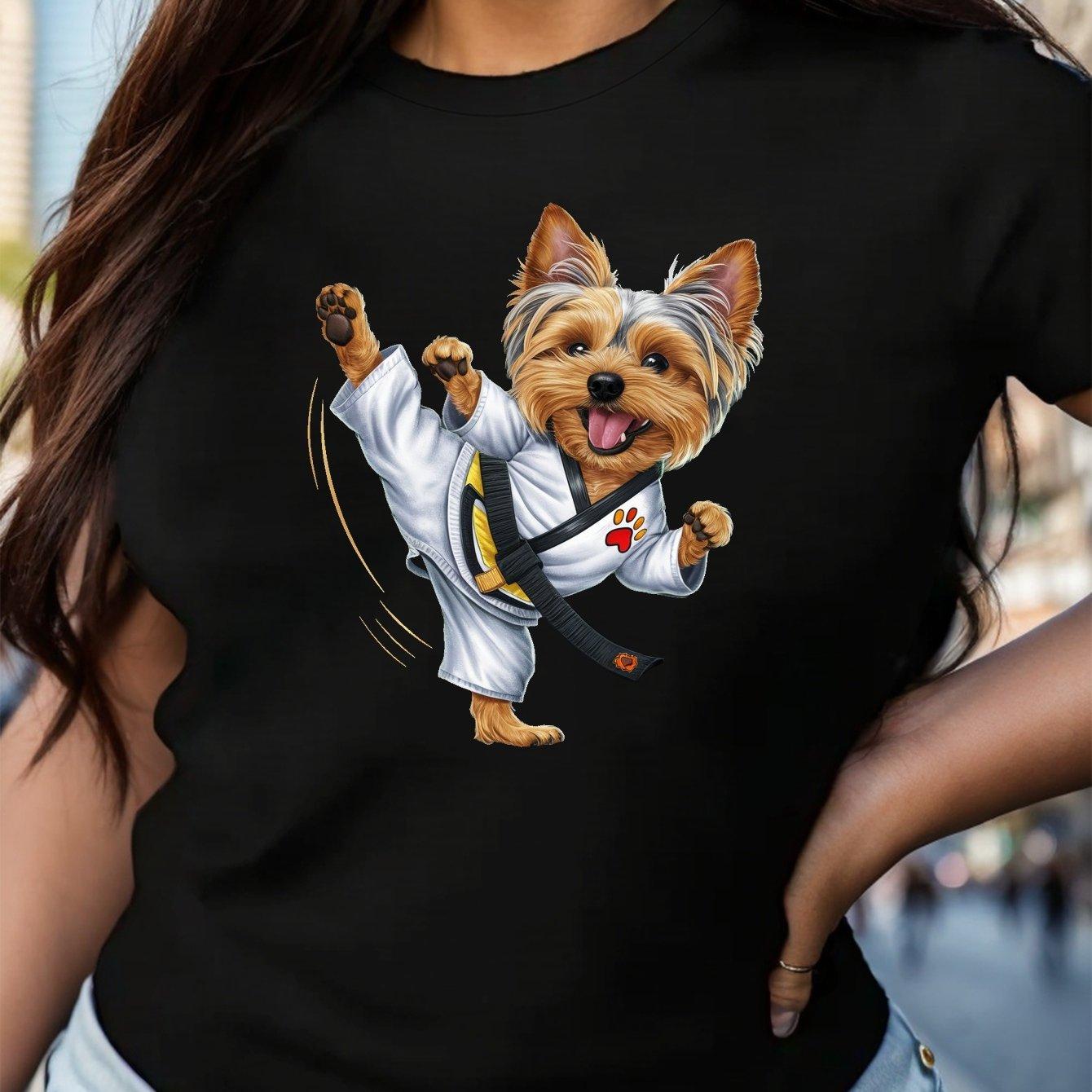 

Футболки с принтом боевых искусств йоркширского терьера, с коротким рукавом, с круглым вырезом, для отдыха, весна и лето, женские футболки XXXL