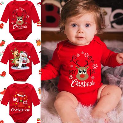 Säugling Neugeborenes Baby Neujahr Rot Elch Weihnachtsmann Langarm Strampler Krabbelkleidung Weihnachten Cosplay Kostüme