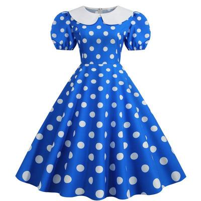 Robe trapèze blanche à pois rétro avec grand revers
