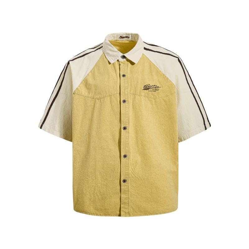 American Retro Old Splicing Letter Embroidery Contrasting Color Shoulder Sleeves Short Sleeves Shirt Men's and Women's Loose Casual Tops Summer