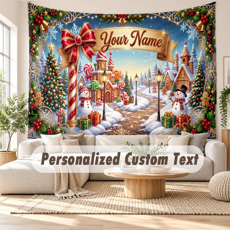 Christmas Custom Name Printed Tapestry Wall Hanging For Bedroom Living Room Wall Decor Holiday Gift