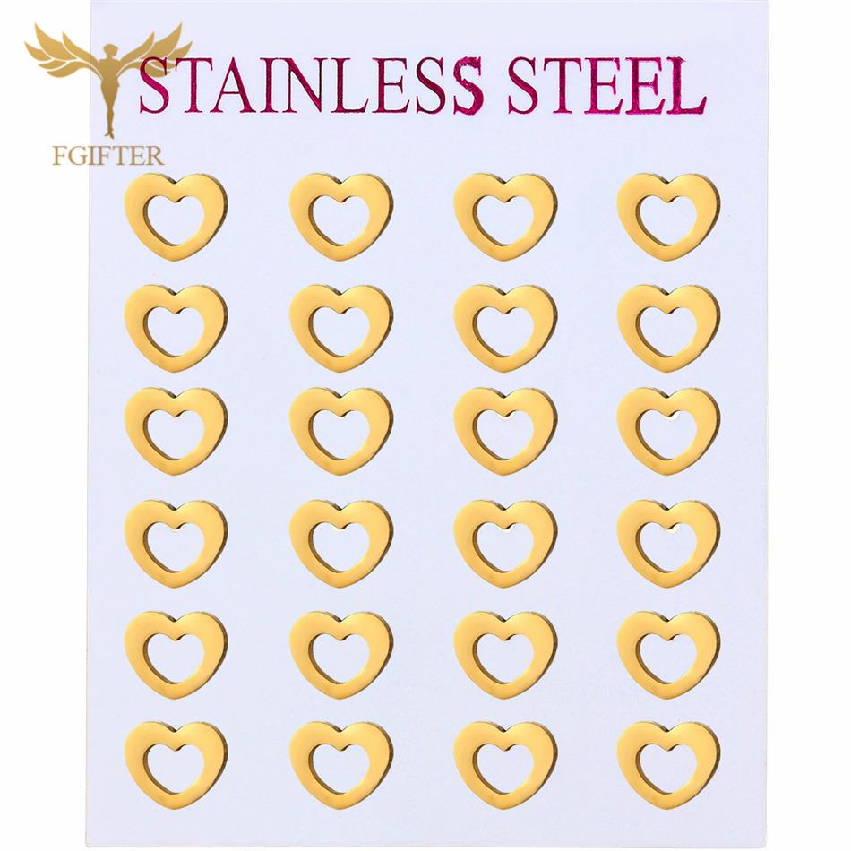12 Pairs Stud Earrings Set for Women Geometric Triangle Star Round Cross Heart Earing Piercing Stainless Steel Zircon Resale