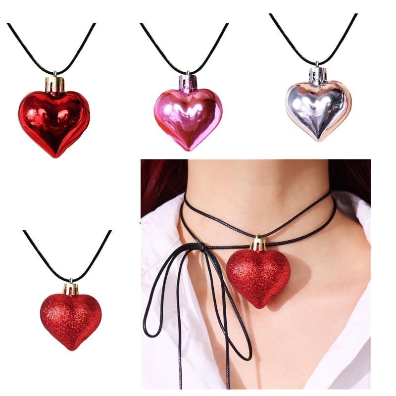 Elegant Long Neck Chain Adjustable Rope Collarbone Chains Electroplate Heart Pendant Neckchain Jewelry for Women Girls