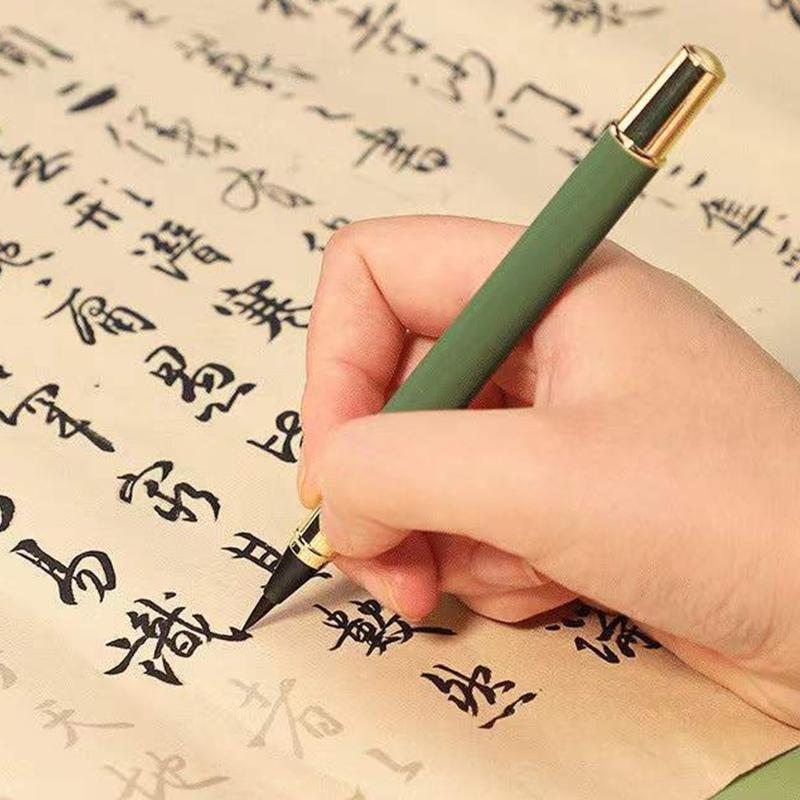 Portable Metal Chinese Brush Calligraphy Pen Piston-filled for Beginner Adult