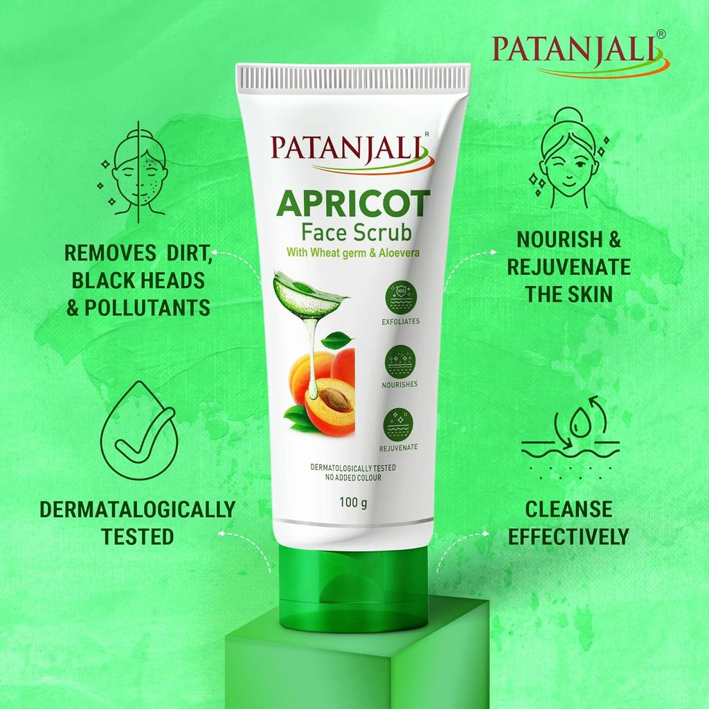Patanjali Apricot Face Scrub 100g Pack of 1 Natural Skin Care Exfoliating Scrub for Glowing Smooth Skin
