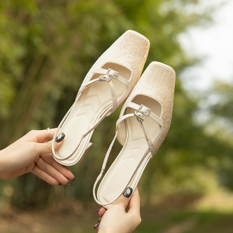 

Ретро туфли Мэри Джейн с пайетками и пневматической бриллиантовой пряжкой принцессы, женские сандалии на толстом каблуке с квадратным носком, нишевый дизайн с чувством стиля 40