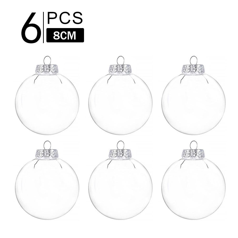 6Pcs 6/8/10cm Plastic Clear Balls Fillable Baubles Xmas Tree Decoration Ornament Christmas Tree Wedding Party Hanging